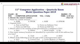 Video thumbnail for 11th Computer Application Quarterly Exam 2019-20 Model Question Paper 1 | English Medium