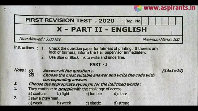 Video thumbnail for 10th English Second Revision Question Paper 2019-2020 | Karur District | Team Aspirants