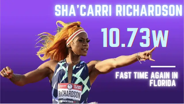 'Video thumbnail for Sha'Carri Richardson wins 100m in Florida meet with 10.73secs'