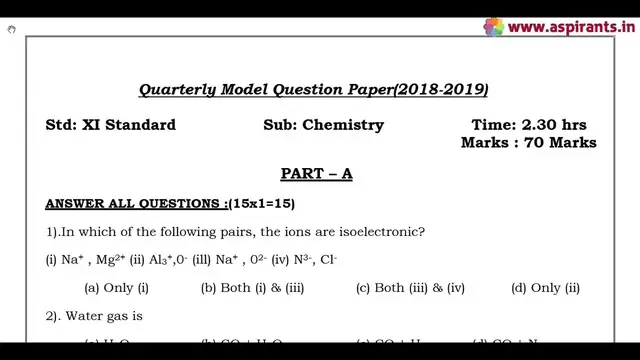 Video thumbnail for 11th Chemistry Quarterly Exam Model Question Paper 2018-19 | Chennai District | English Medium
