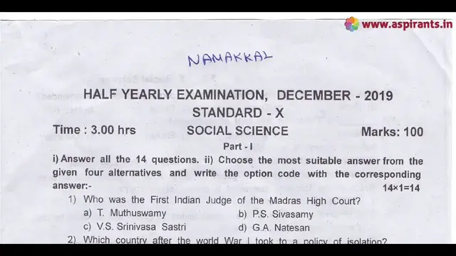 Video thumbnail for 10th Social Science Half Yearly Question Paper 2019-20 | Namakkal District | English Medium