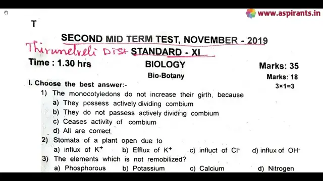 Video thumbnail for 11th Biology 2nd MidTerm Question Paper 2019-20 | Tirunelveli District | English Medium