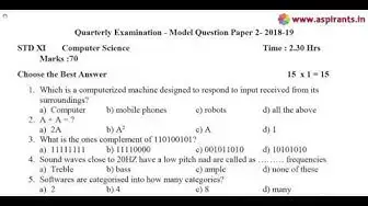 Video thumbnail for 11th Computer Science Quarterly Exam 2018-19 Model Question Paper 2 | English Medium