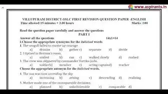 Video thumbnail for 10th English First Revision Model Question Paper 2019-2020 | Villupuram District | Team Aspirants