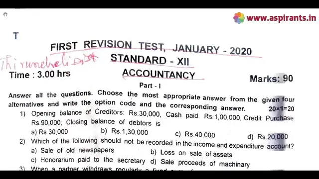 Video thumbnail for 12th Accountancy First Revision Question Paper 2019-20 | Tirunelveli District | English Medium