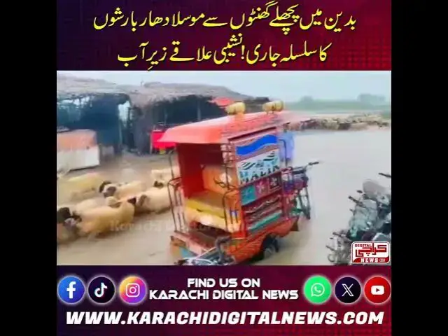 Video thumbnail for بدین میں موسلادھار بارش کا سلسلہ جاری ہے، نشیبی علاقوں میں پانی جمع ہوگیا۔