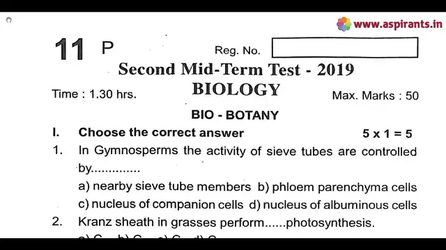 Video thumbnail for 11th Biology 2nd MidTerm Question Paper 2019-20 | Tiruppur District | English Medium