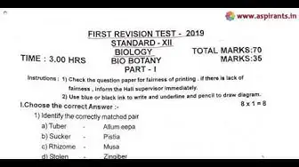 Video thumbnail for 12th Biology First Revision Question Paper 2019-20 | Tirunelveli District | English Medium