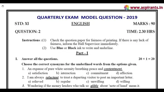 Video thumbnail for 11th English Quarterly Exam 2019-20 Model Question Paper 2 | Ramanathapuram District