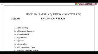 Video thumbnail for 12th English Half Yearly 2019-20 Model Question Paper 5 & Answer Keys |  Ramanathapuram District