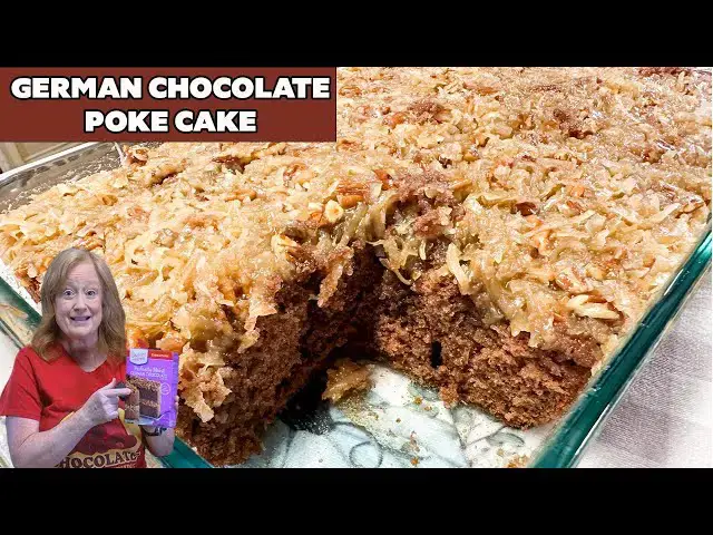 Video thumbnail for Easy GERMAN CHOCOLATE POKE CAKE from cake mix with DELICIOUS FROSTING