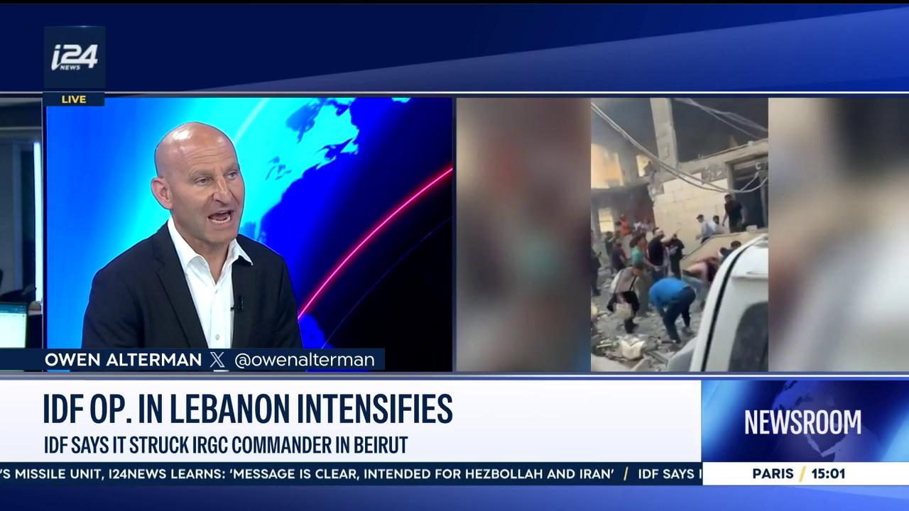 Video thumbnail for IDF op. in Lebanon intensifies: IDF says it struck IRGC commander in Beirut