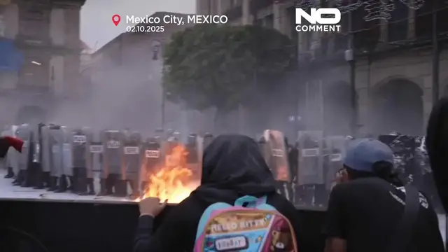 'Video thumbnail for Clashes erupt at Mexico City march commemorating 1968 student massacre'