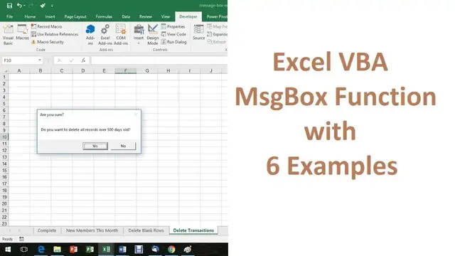 'Video thumbnail for Excel VBA MsgBox Function - 6 Examples of How to Use it'