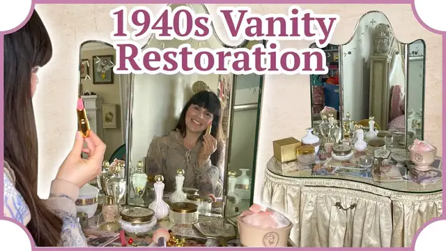 Video thumbnail for Vintage 1940s Old Hollywood Vanity restoration: Vintage Makeup & More!