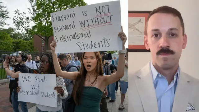 Video thumbnail for Trump moves to cut Harvard University funding, halts interviews for foreign student visas