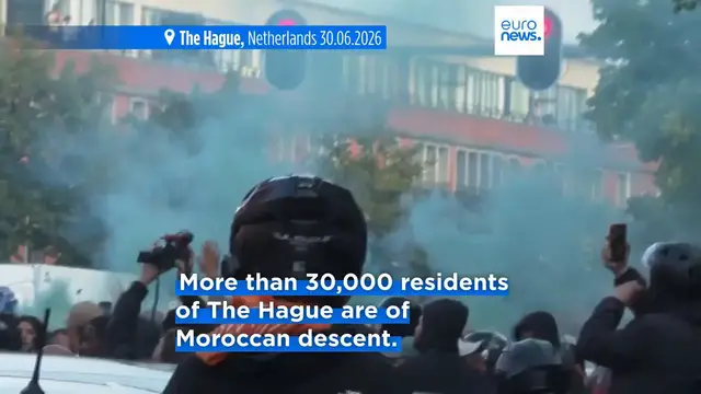 Video thumbnail for Morocco's World Cup win sparks celebrations and clashes in the Hague