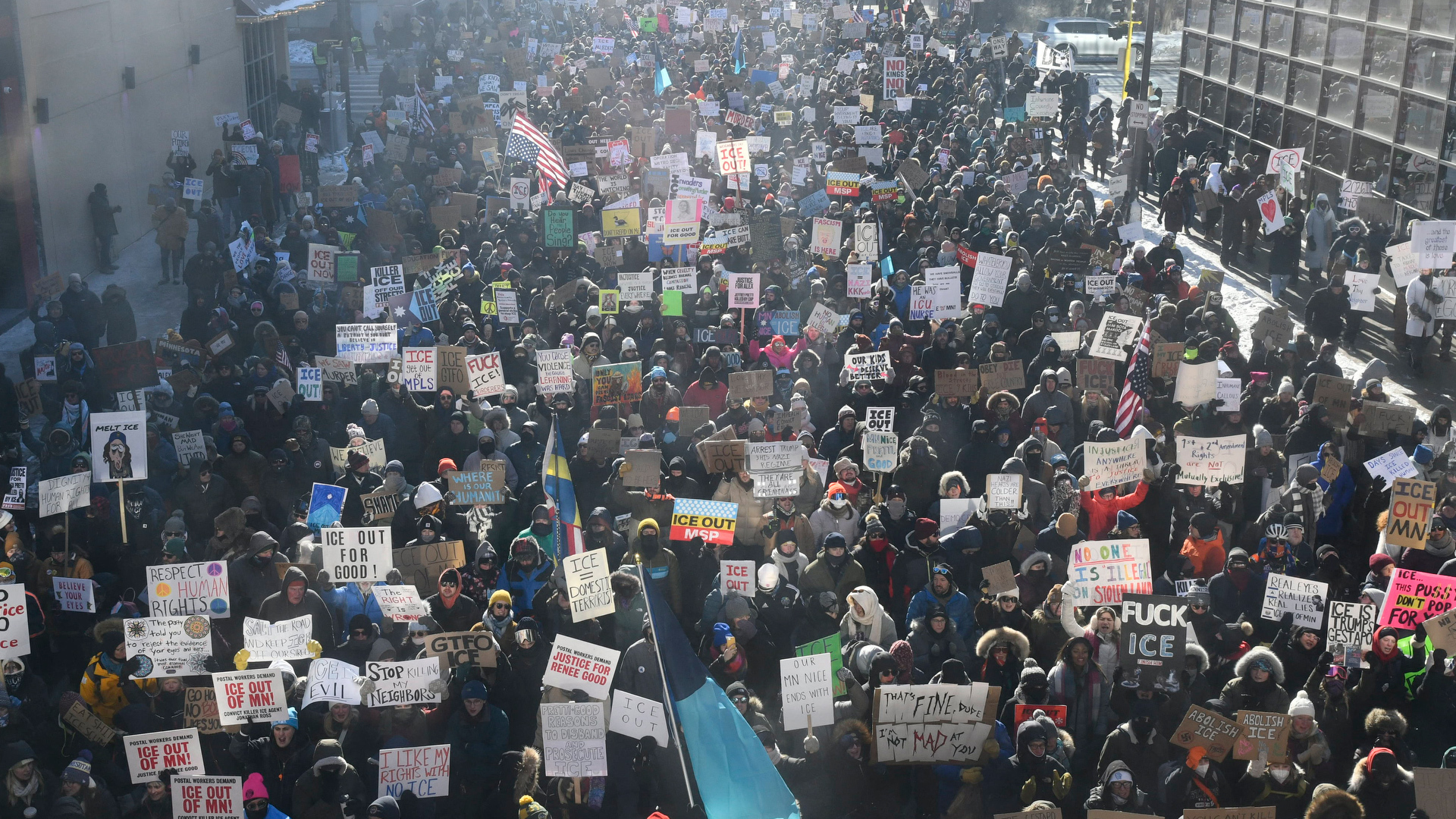 Video thumbnail for Anti-ICE protest held in Minneapolis after second US citizen killed