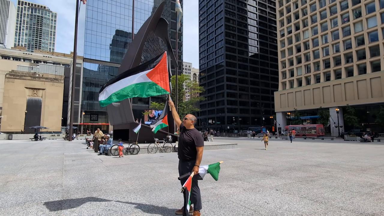 Video thumbnail for US: Palestinian flag raised in Chicago for annual ceremony at Daley Plaza.