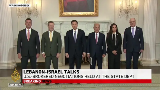 Video thumbnail for First round of direct Lebanon-Israel talks concludes in Washington, DC