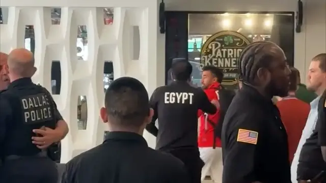 Video thumbnail for US Police staff spark altercation with Egyptian players posing with fans