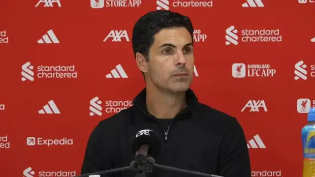'Video thumbnail for 'Because it's Anfield' - Arteta reacts to 1-0 loss at Liverpool'