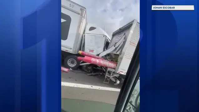 Video thumbnail for Video shows aftermath of NJ Turnpike crash sparked by out-of-control Freightliner