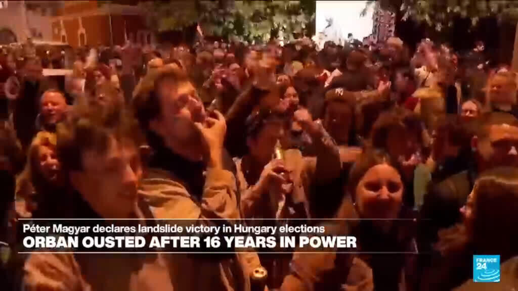 Video thumbnail for Budapest turns into party zone after historic election that ends Orban era