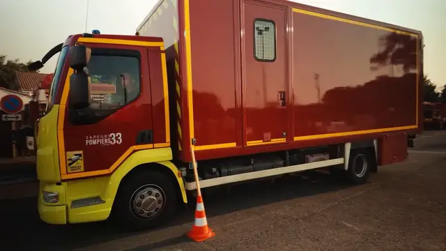 Video thumbnail for France: Firefighters service vehicles after wildfire operations in southwest France.