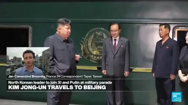 'Video thumbnail for Kim Jing Un travels to Beijing to attend a massive military parade'