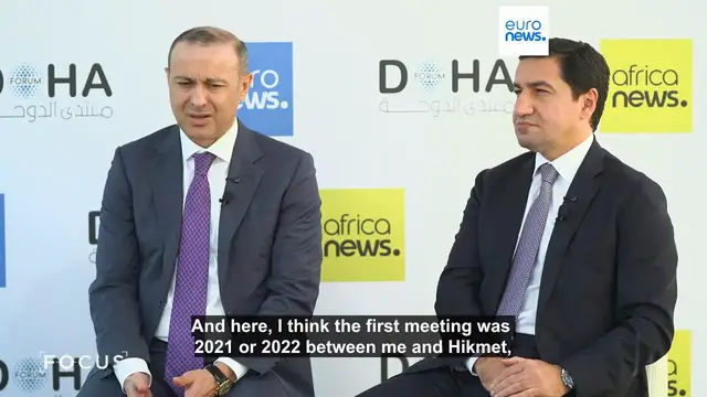 Video thumbnail for Exclusive: Armenia and Azerbaijan representatives come together publicly in Euronews interview