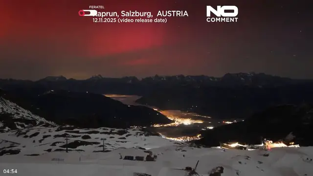 'Video thumbnail for Aurora Borealis: Rare red and pink lights seen across Europe from Ireland to Austria'