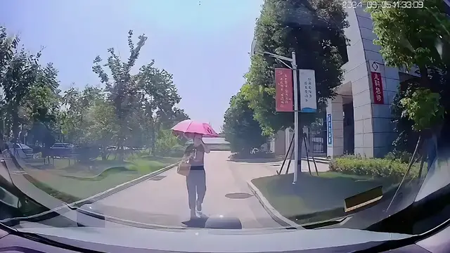 Video thumbnail for Woman Trips Over Curb While Using Umbrella in Anhui