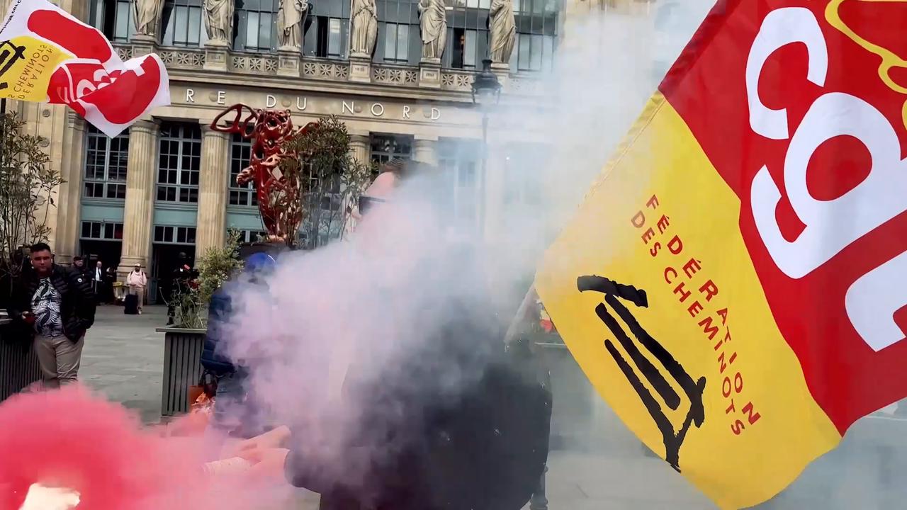 Video thumbnail for France: French railway workers launch nationwide strike.