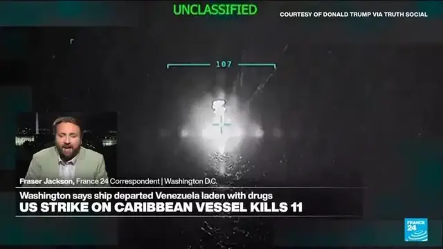 'Video thumbnail for Trump says US strike on vessel in Caribbean targeted Venezuela's Tren de Aragua gang'