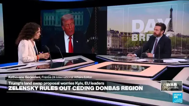 'Video thumbnail for Zelensky says "we will not leave Donbas" and rules out land swap with Russia'