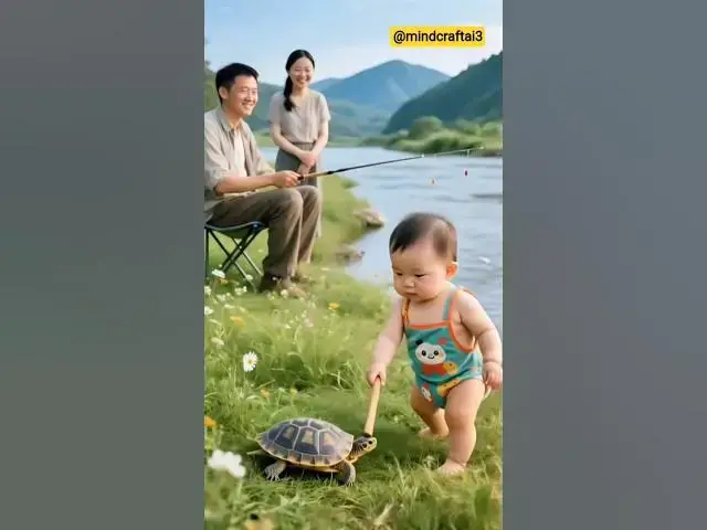 Video thumbnail for Cute Toddlers & Tortoise Have Fun by the River! Hitting and Laughing with AI Animation 🐢#turtle