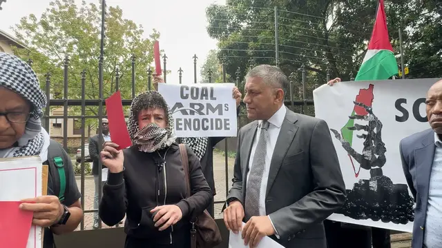 'Video thumbnail for Pro-Palestine activists protest alleged South African coal export to Israel'