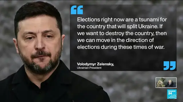 Video thumbnail for Zelensky rejects wartime elections, saying vote would 'split' Ukraine