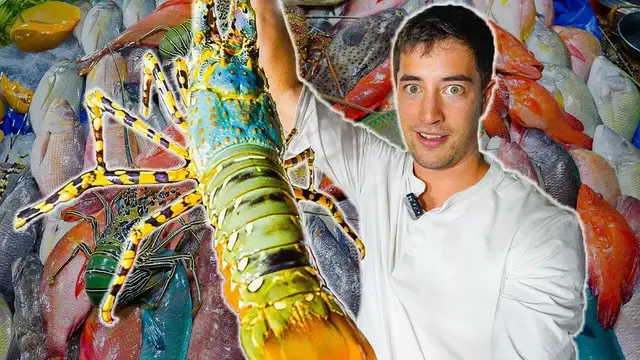 'Video thumbnail for Malaysian Street Food - $100 KING LOBSTER + Eating Sago Worms in Kota Kinabalu, Borneo!!'