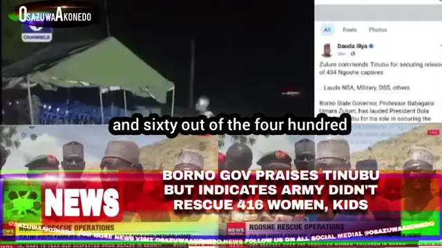 Video thumbnail for Borno Gov Praises Tinubu But Indicates Army Didn’t Rescue 416 Women, Kids