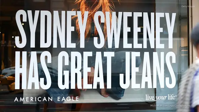 'Video thumbnail for Trump backs Sydney Sweeney ad after learning she's a registered Republican'