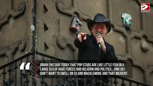 Video thumbnail for Bono says Ed Sheeran told him he wanted to avoid political statements when they collaborated on Yours Eternally