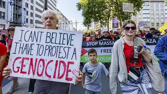 'Video thumbnail for Protesters draw ‘red line’ in Brussels over Gaza war'
