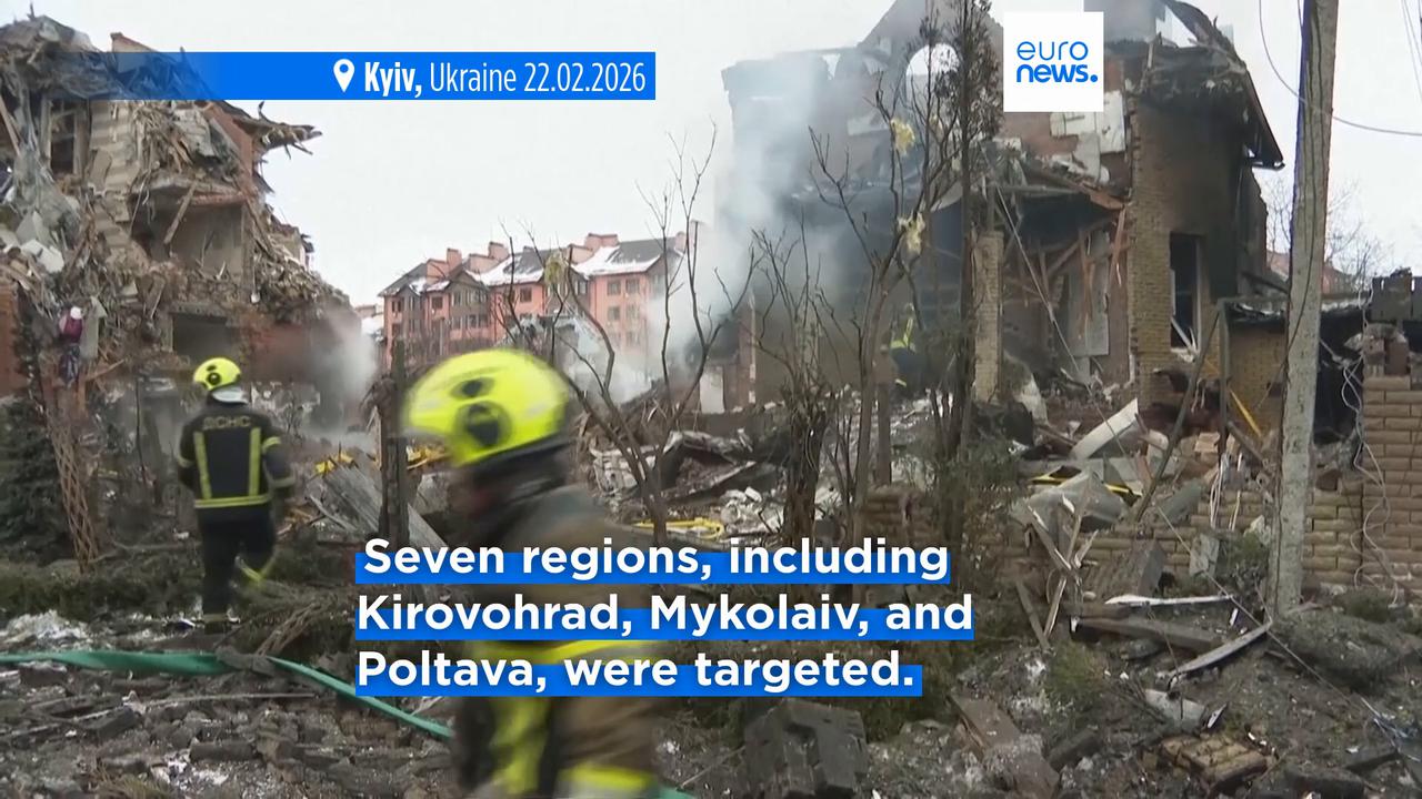 Video thumbnail for At least one person person killed as Russia targets Ukraine with 50 missiles