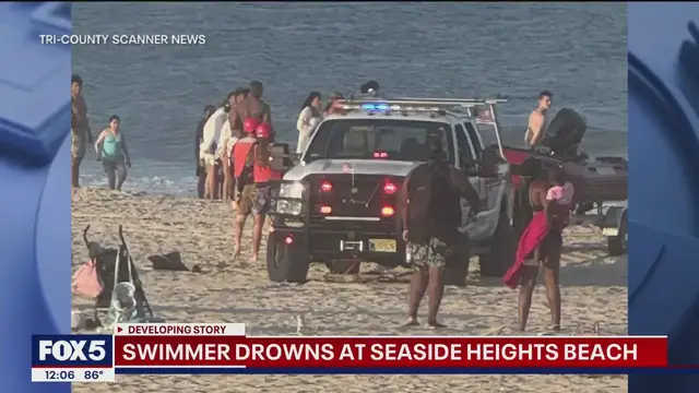 'Video thumbnail for 1 person drowned, 6 saved in jet-ski rescue at unguarded NJ beach'