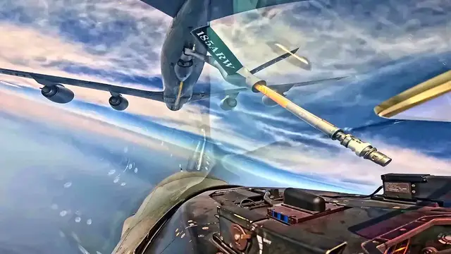 Video thumbnail for How U.S. Fighters Stay In Air • Air Tanking (Pilot View)