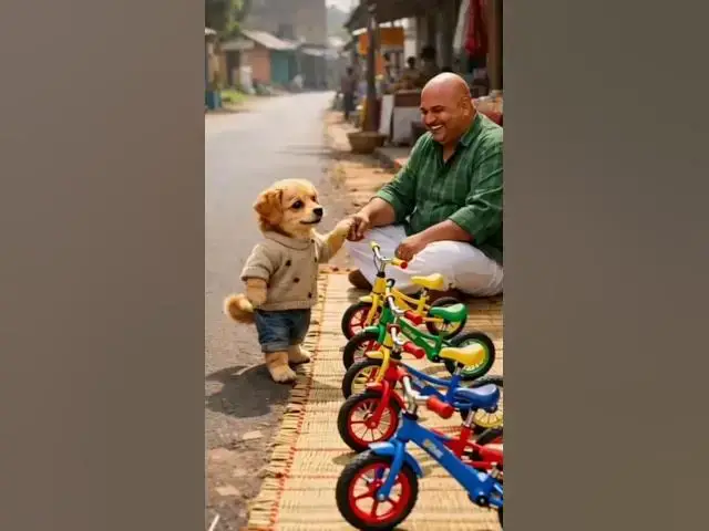 Video thumbnail for Cute dog steals bicycle for his child 😭 #ai​ #save​ #dog​