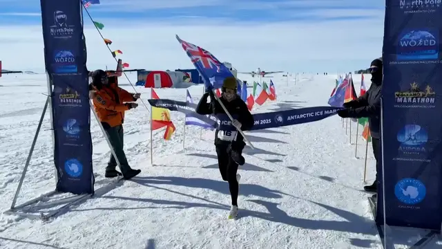 Video thumbnail for Australian athlete becomes first female winner of Antarctic Ice Marathon