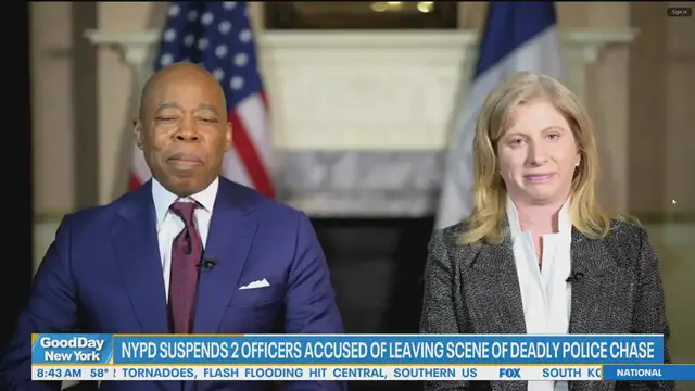 'Video thumbnail for Mayor Adams, Comissioner Tisch talk deadly police chase, crime stats, mayoral campaign'
